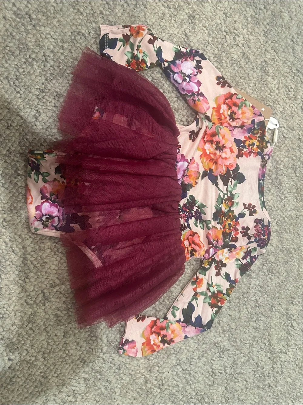 Angel Dear Pink Floral Long-Sleeve Tutu Bodysuit